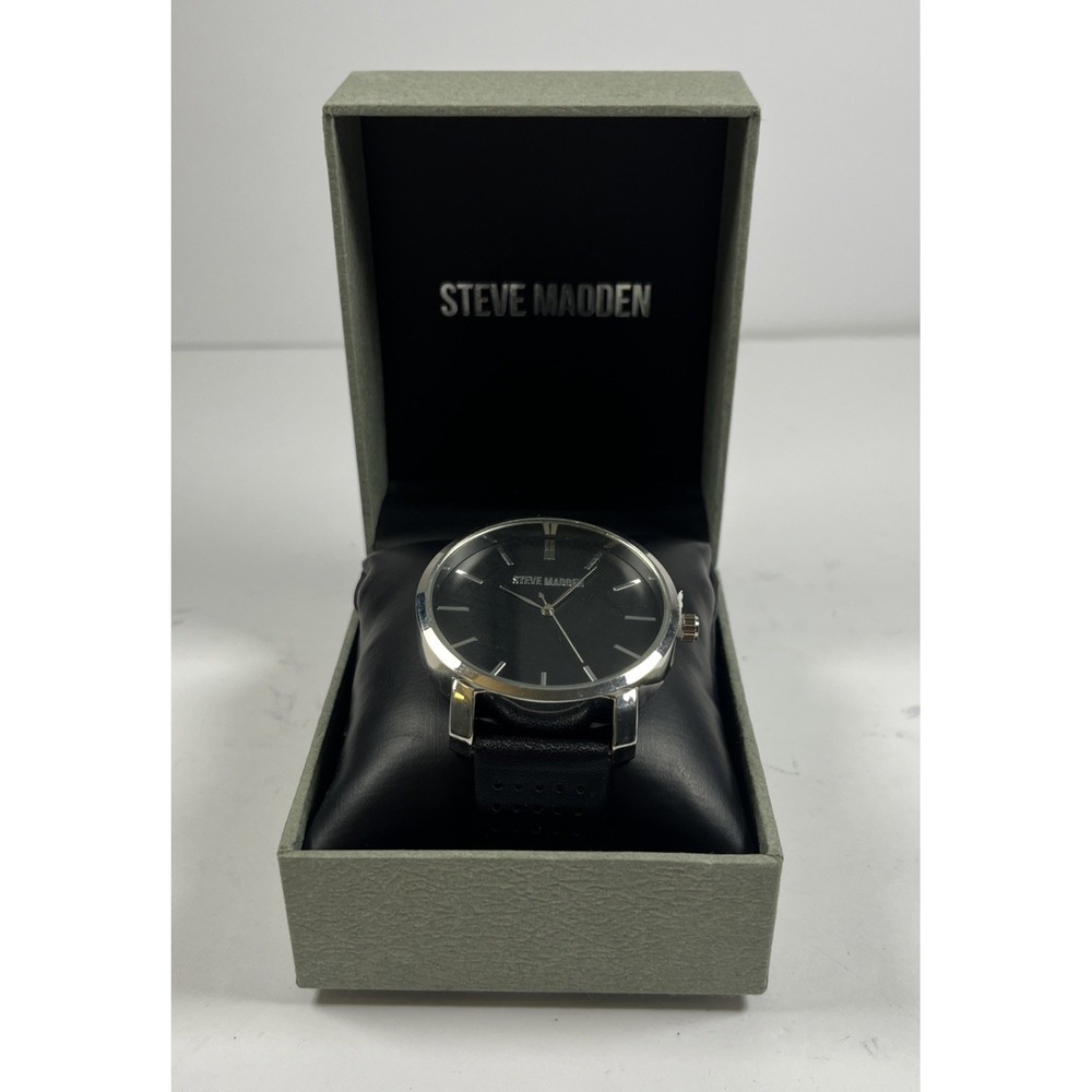 steve madden Men's Watch Black Leather Band Minimalist